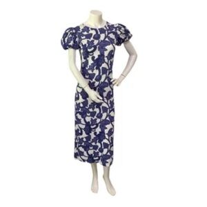 Boden dress size 6 Blue Cream Floral puff sleeves midi maximalist bohemian